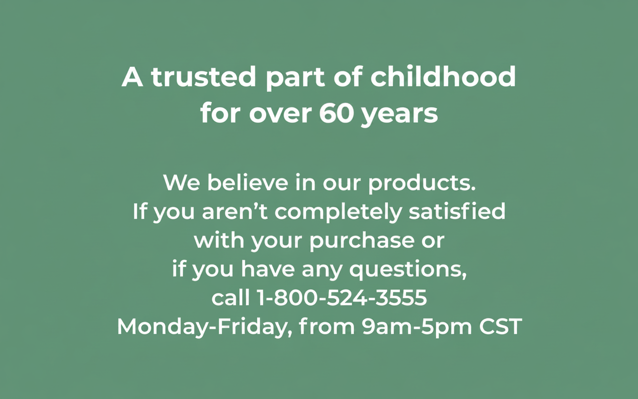 Text about a trusted brand for over 60 years, with customer satisfaction guarantee and contact info.