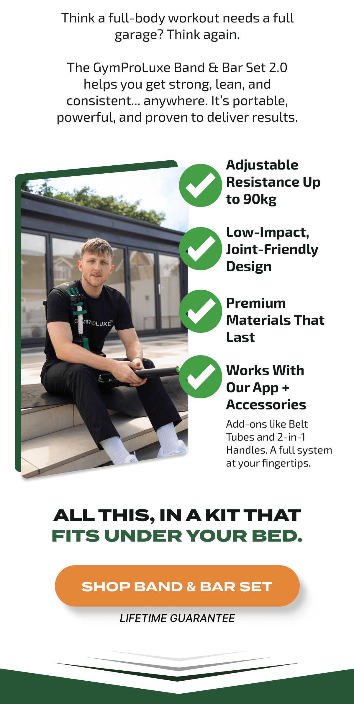 All this, in a kit that fits under your bed. | SHOP BAND & BAR SET