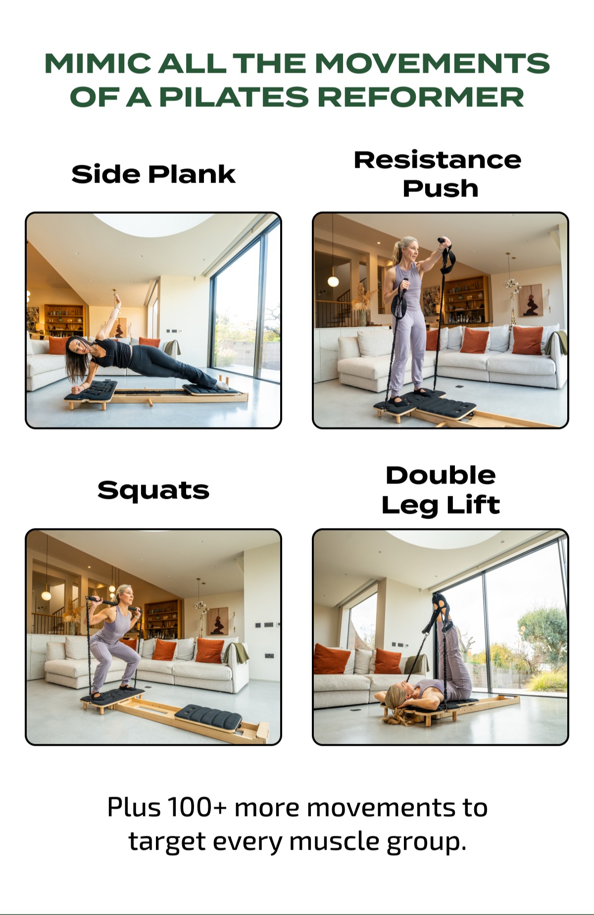 Mimic all the movements of a Pilates reformer