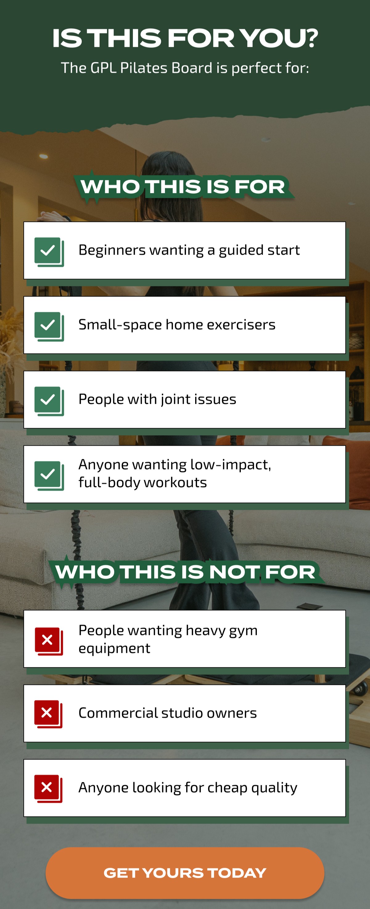 IS THIS FOR YOU? The GPL Pilates Board is perfect for: