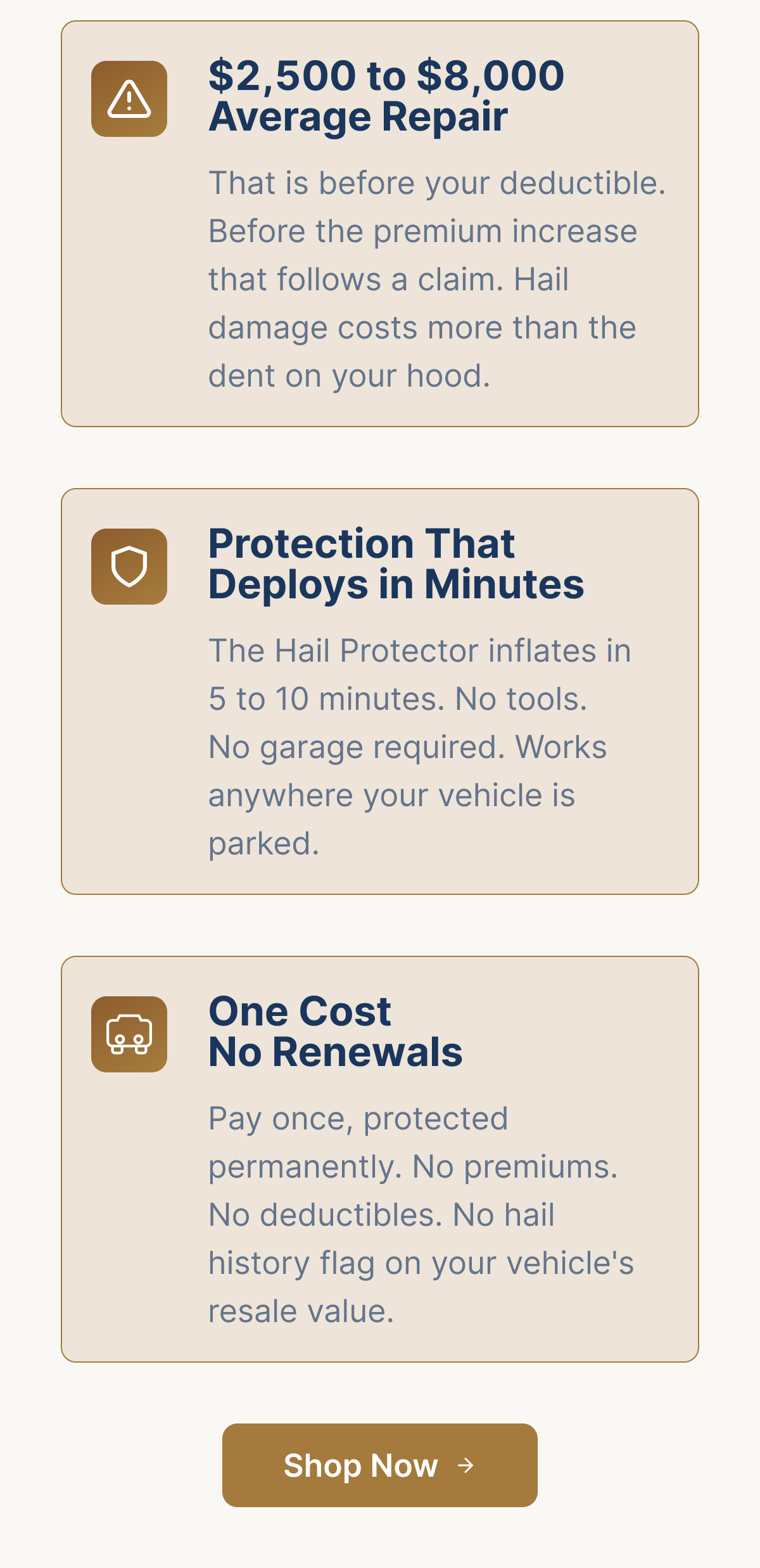 $2,500 to $8,000 Average Repair. Protection That Deploys in Minutes. One Cost No Renewals
