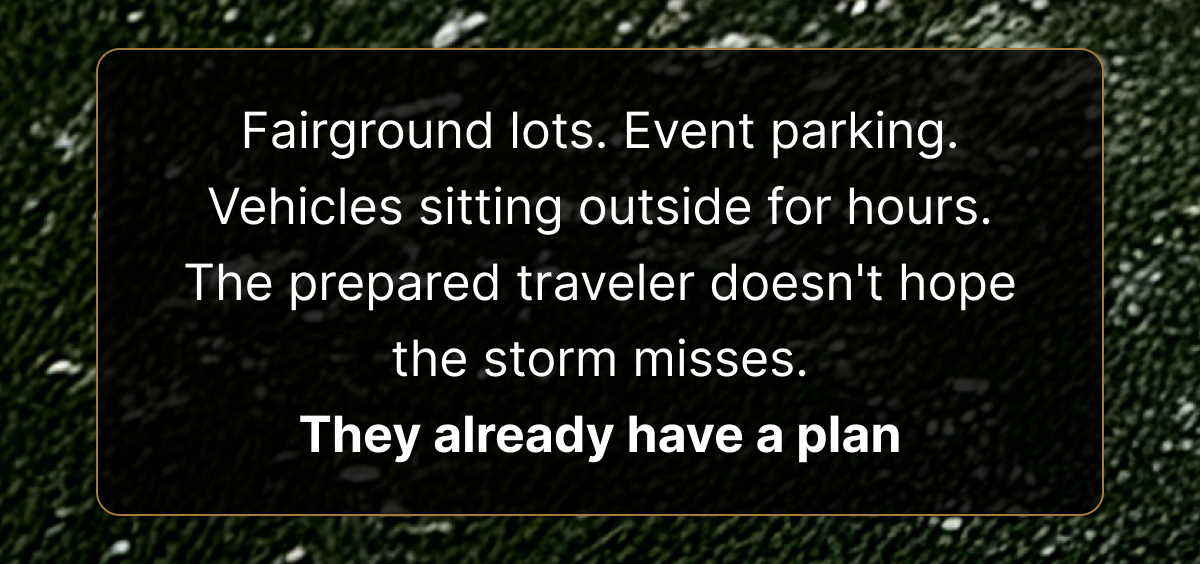 Fairground lots. Event parking. Vehicles sitting outside for hours.