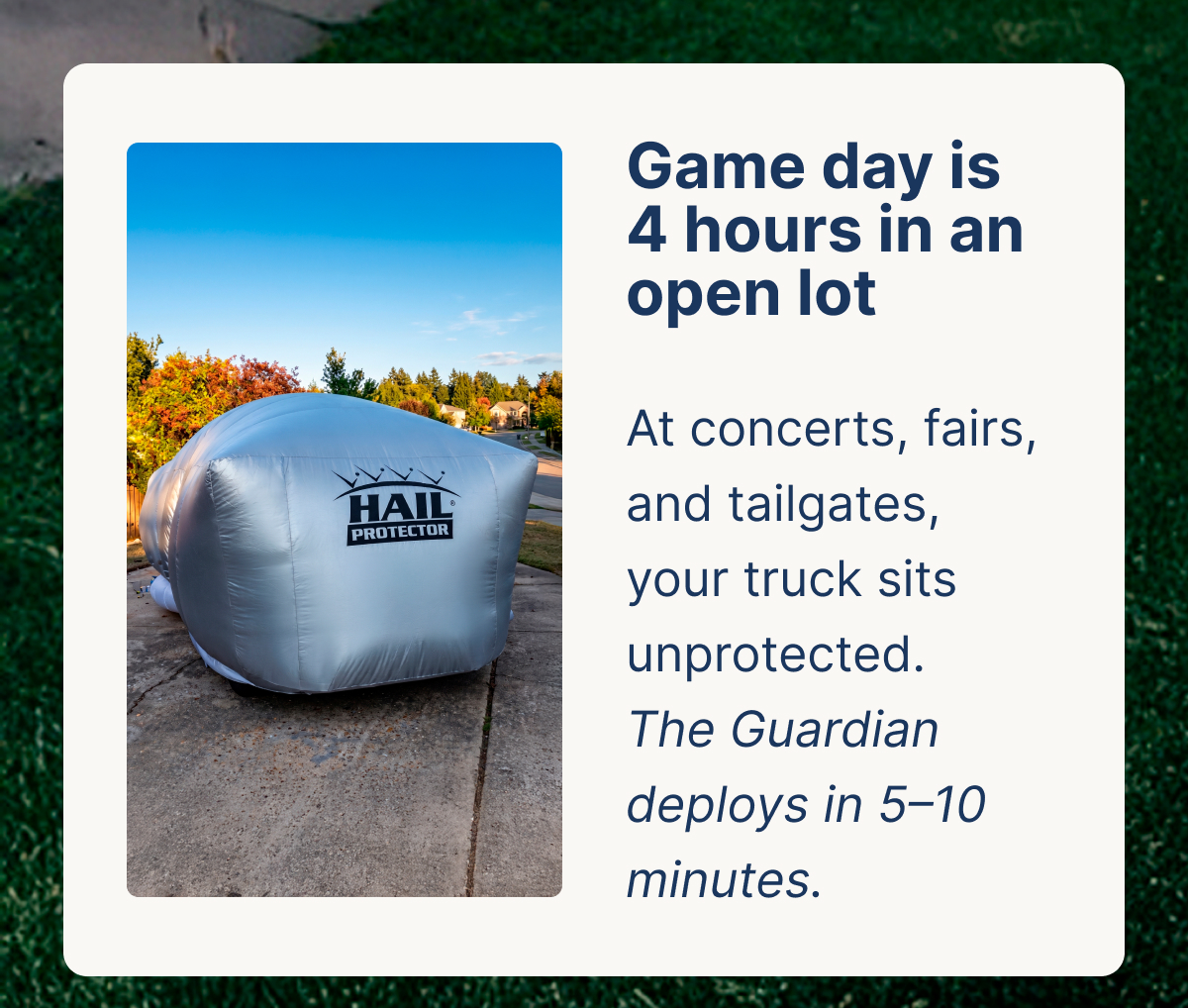 Game day is 4 hours in an open lot