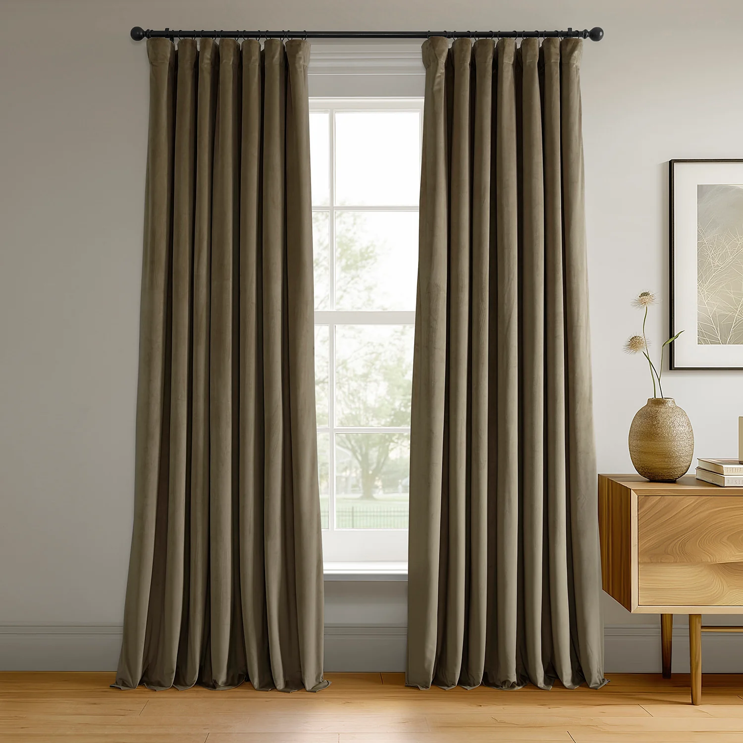 Image of Denver Taupe Signature Velvet Blackout Curtain