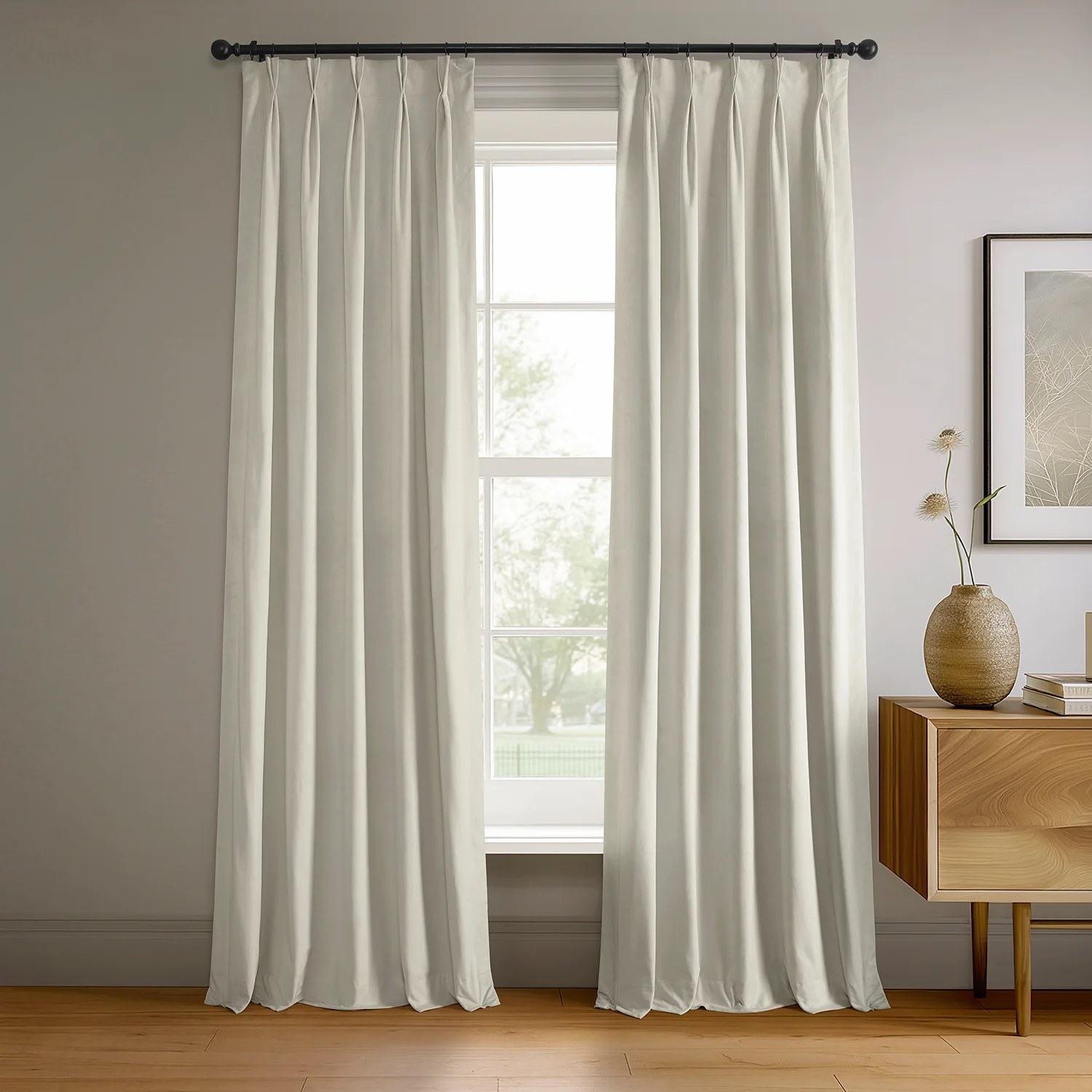 Image of Porcelain White French Pleat Signature Velvet Blackout Curtain