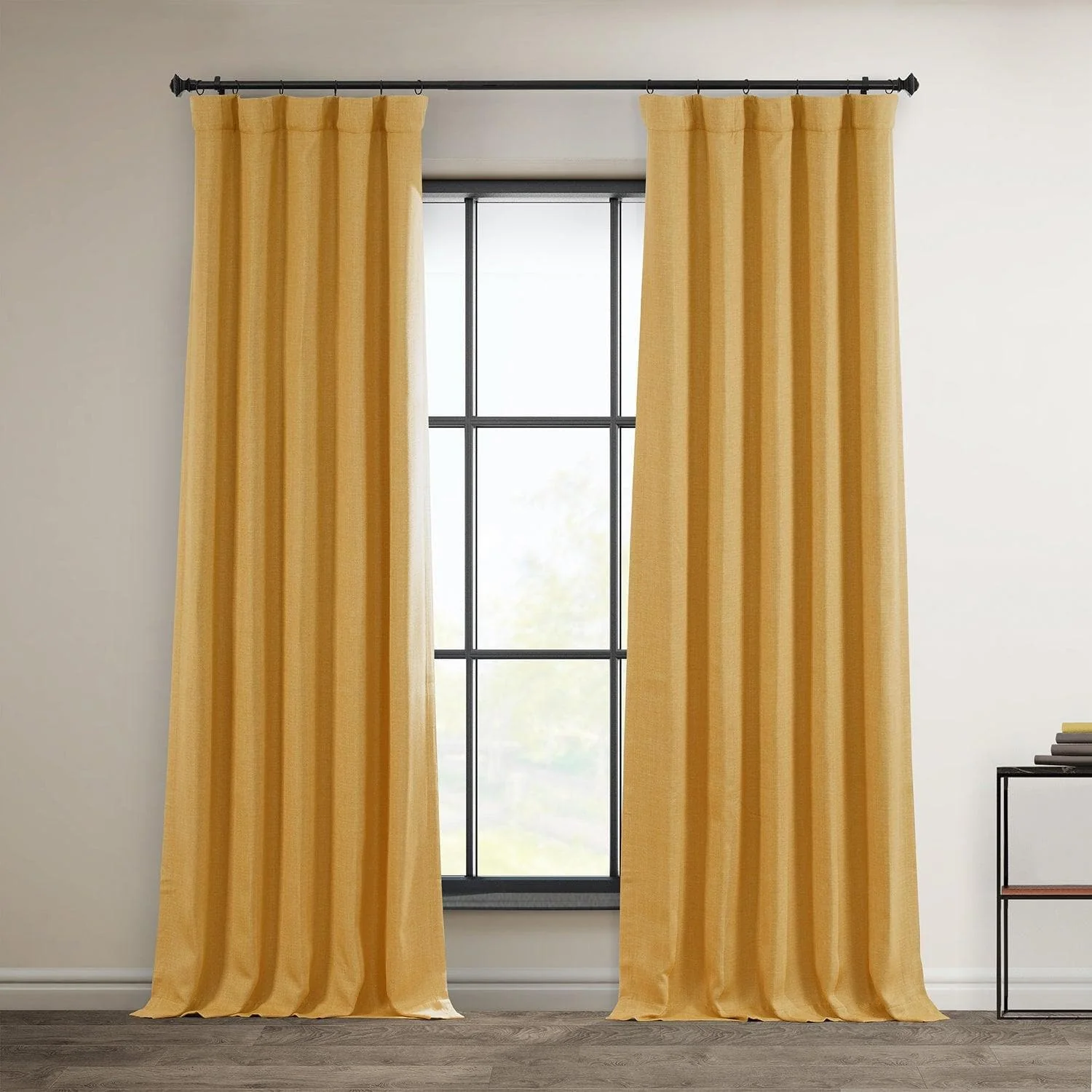 Image of Dandelion Gold Textured Faux Linen Room Darkening Curtain