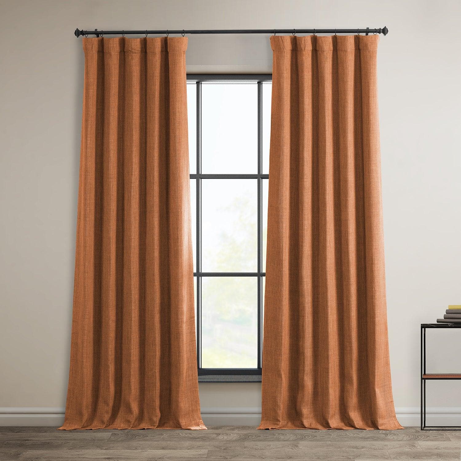 Image of Desert Orange Textured Faux Linen Room Darkening Curtain