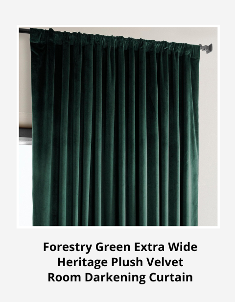 Forestry Green Extra Wide Heritage Plush Velvet Room Darkening Curtain