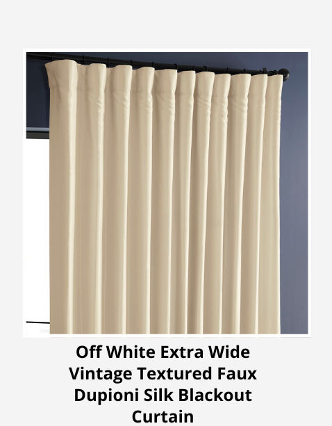 Off White Extra Wide Vintage Textured Faux Dupioni Silk Blackout Curtain