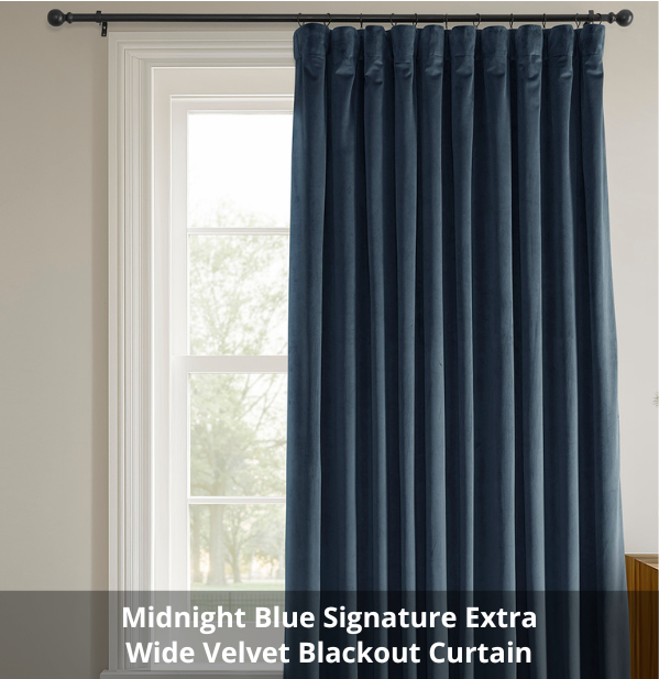 Midnight Blue Signature Extra Wide Velvet Blackout Curtain