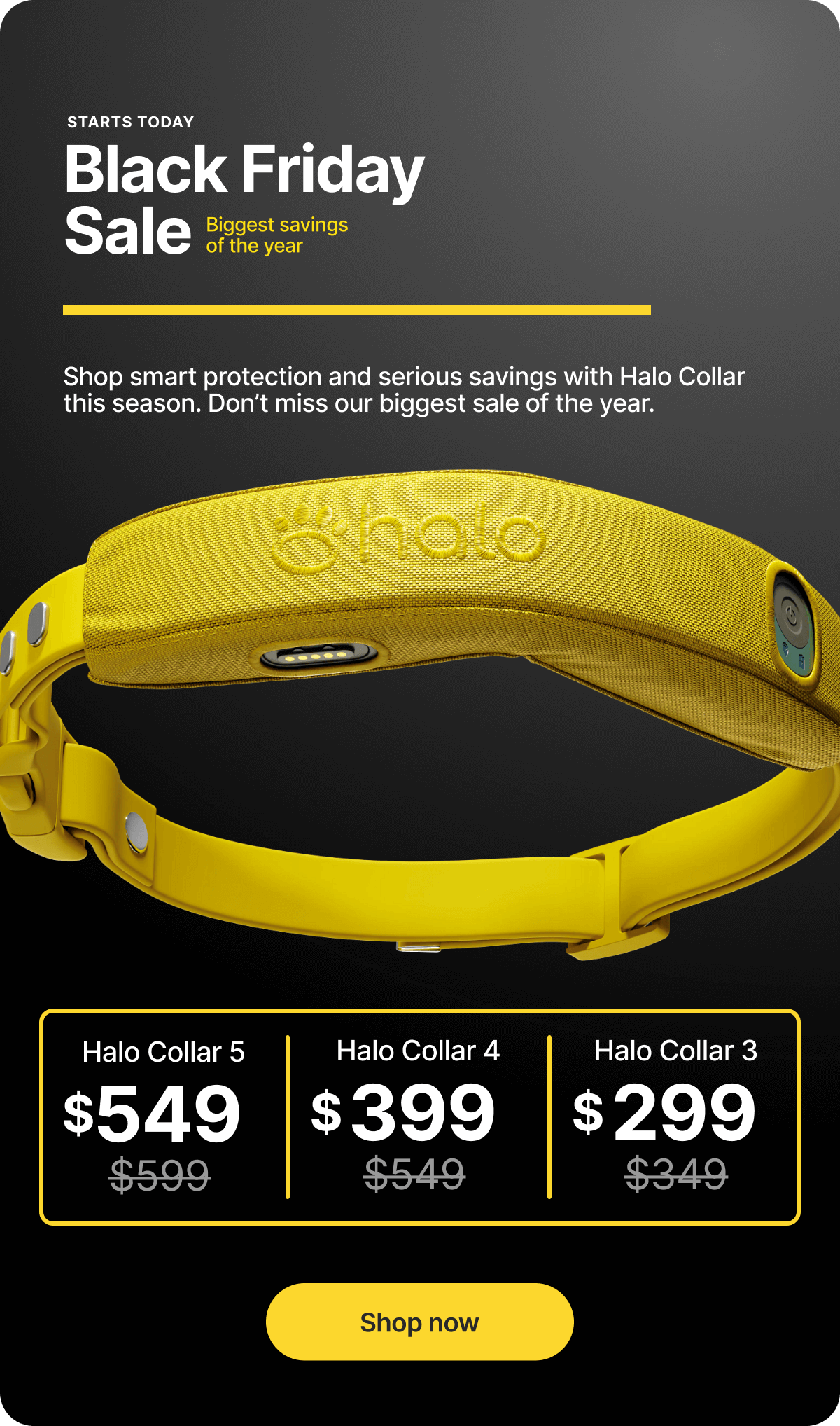 Black Friday starts NOW! Big discounts on all Halo Collars. Shop smart protection and serious savings with Halo Collar this season. Don’t miss our biggest sale of the year.