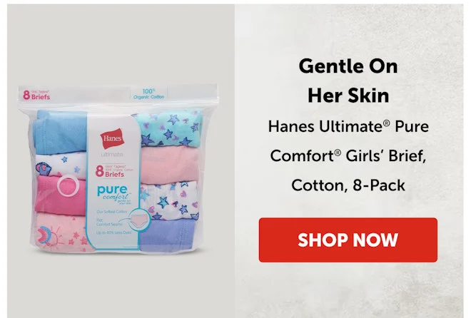 Hanes Ultimate Pure Comfort Girls’ Brief, Cotton, 8-Pack