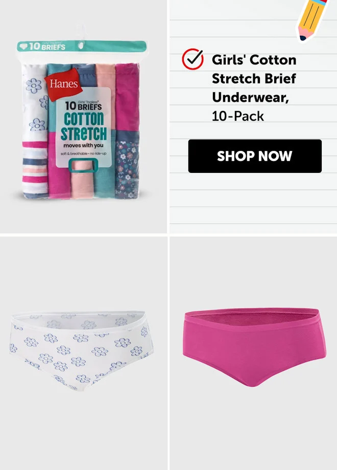 Girls' Cotton Stretch Brief Underwear, 10-Pack