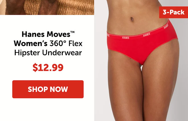 Hanes Moves Women’s 360° Flex Hipster Underwear, 3-Pack