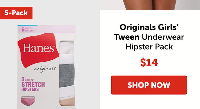 Originals Girls’ Tween Hipster Underwear, 5-Pack