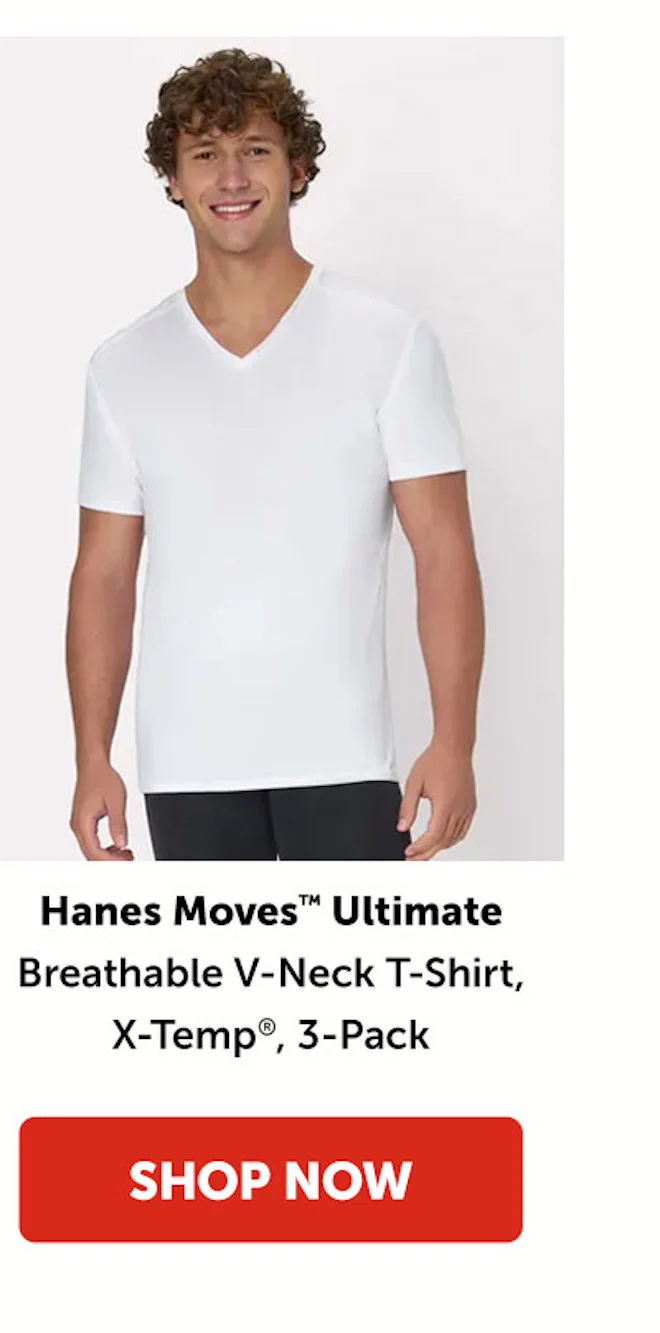 Hanes Moves Ultimate Men's Breathable V-neck T-Shirt, X-Temp, White, 3-Pack