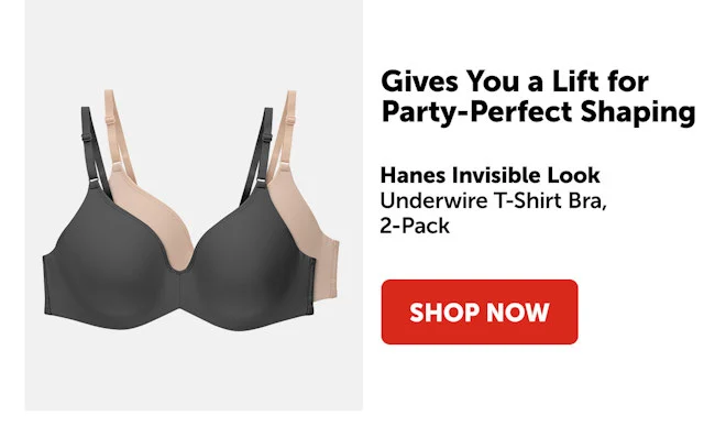 Hanes Invisible Look Underwire T-Shirt Bra, 2-Pack