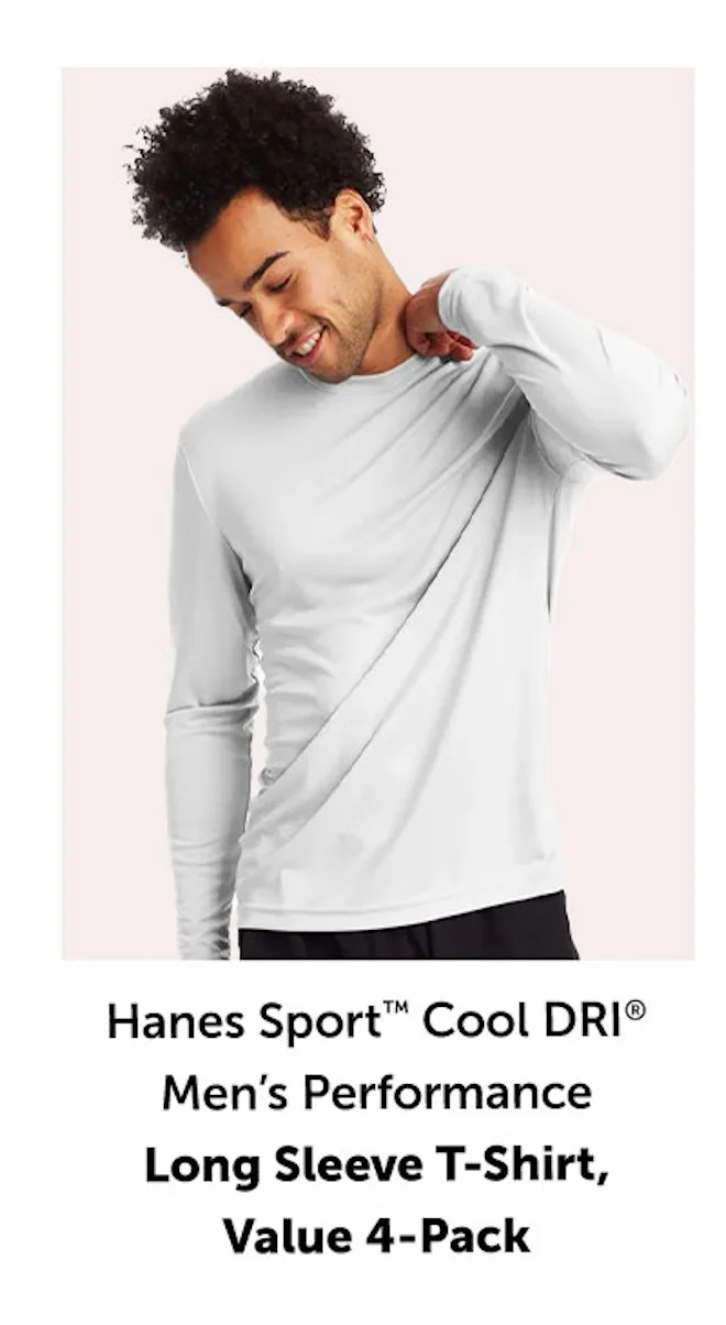 Hanes Sport Cool DRI Men’s Performance Long Sleeve T-Shirt, Value 4-Pack
