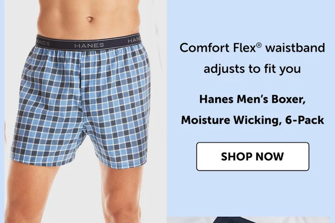 Hanes Men’s Boxer, Moisture Wicking, 6-Pack