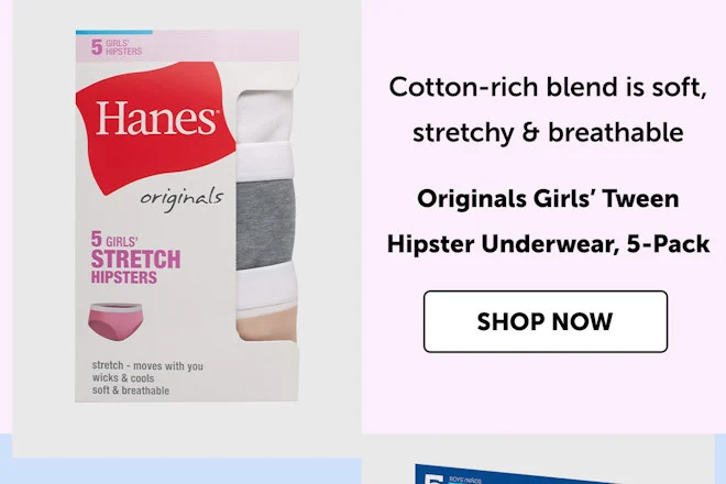 Originals Girls’ Tween Hipster Underwear, 5-Pack