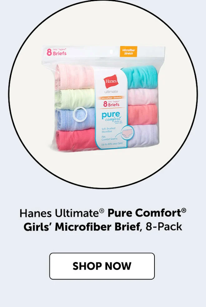Hanes Ultimate Pure Comfort Girls’ Microfiber Brief, 8-Pack