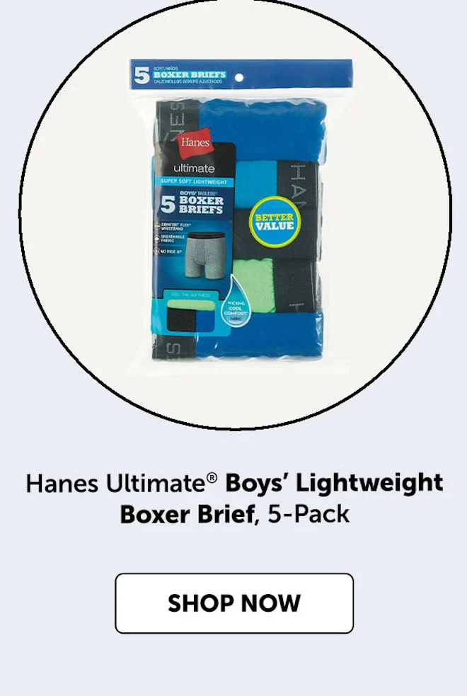 Hanes Ultimate Boys’ Lightweight Boxer Brief, 5-Pack