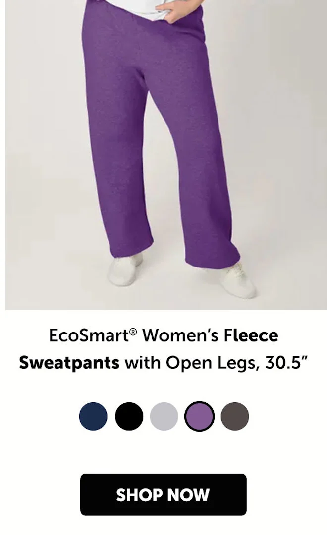 EcoSmart Women’s Fleece Sweatpants with Open Legs, 30.5”