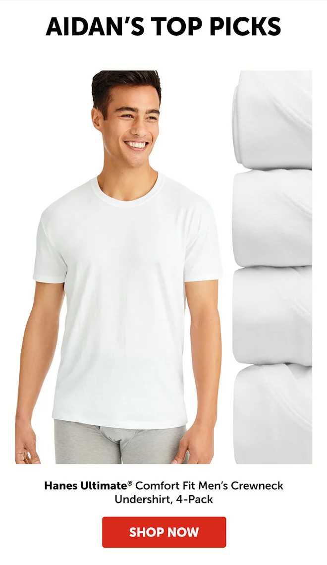 Hanes Ultimate Comfort Fit Men’s Crewneck Undershirt, 4-Pack