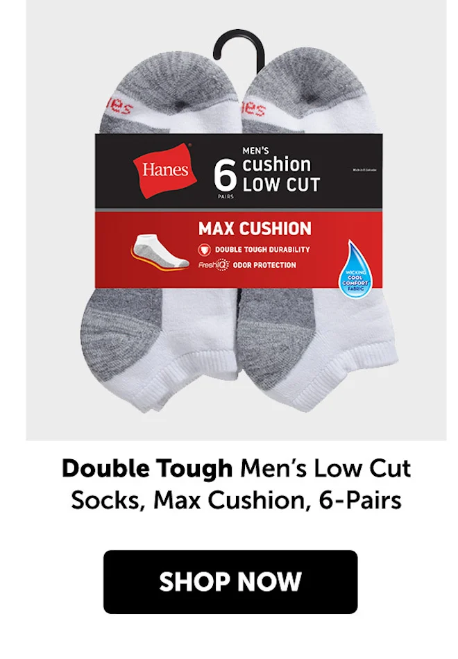 Double Tough Men’s Low Cut Socks, Max Cushion, 6-Pairs