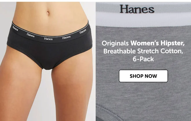 Originals Women’s Hipster, Breathable Stretch Cotton, 6-Pack