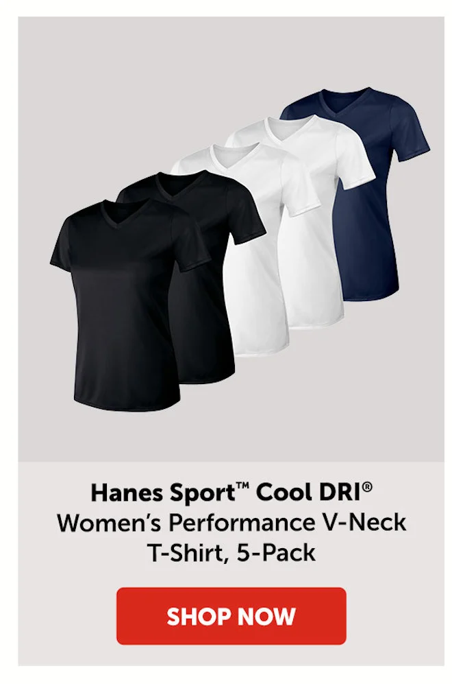 Hanes Sport Cool DRI Women’s Performance V-Neck T-Shirt, 5-Pack
