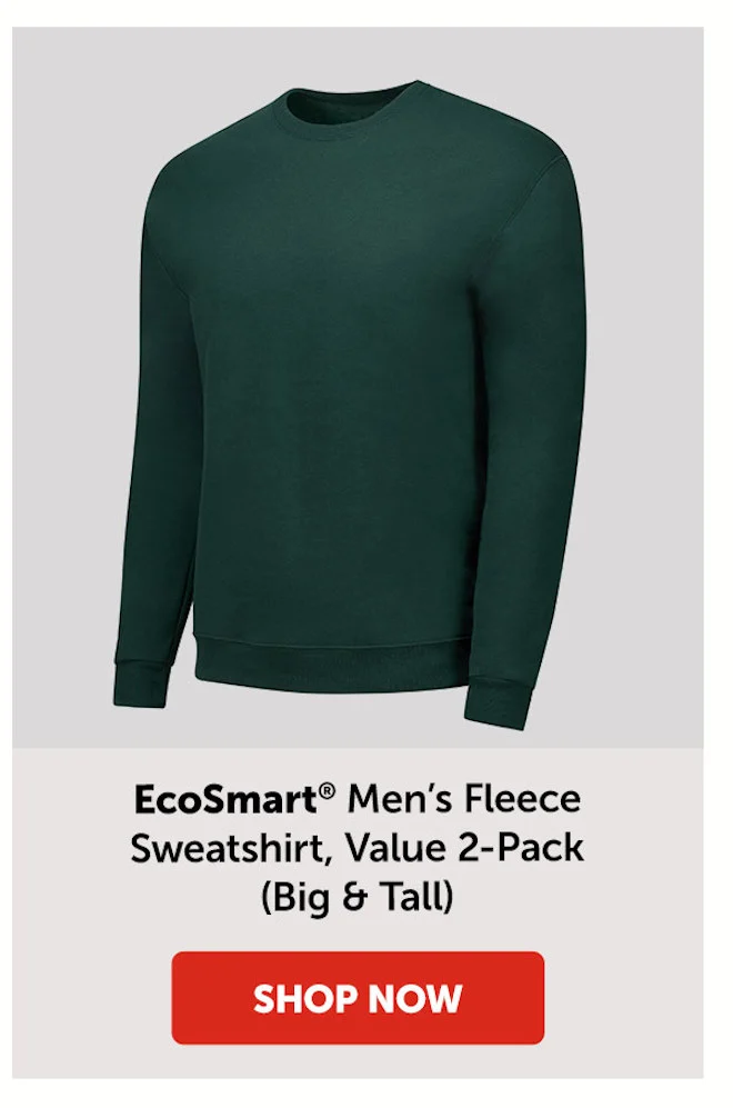 EcoSmart Men’s Fleece Sweatshirt, Value 2-Pack (Big & Tall)
