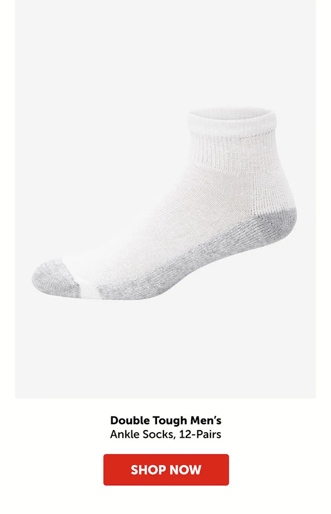 Double Tough Men’s Ankle Socks, 12-Pairs