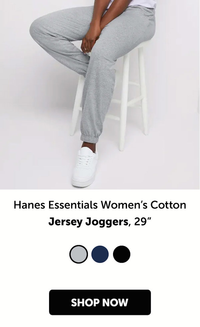 Hanes Essentials Women’s Cotton Jersey Joggers, 29”