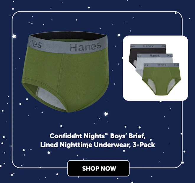 Confident Nights Boys’ Brief, Lined Nighttime Underwear, 3-Pack
