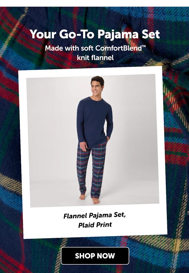 Men’s Flannel Pajama Set, Plaid Print