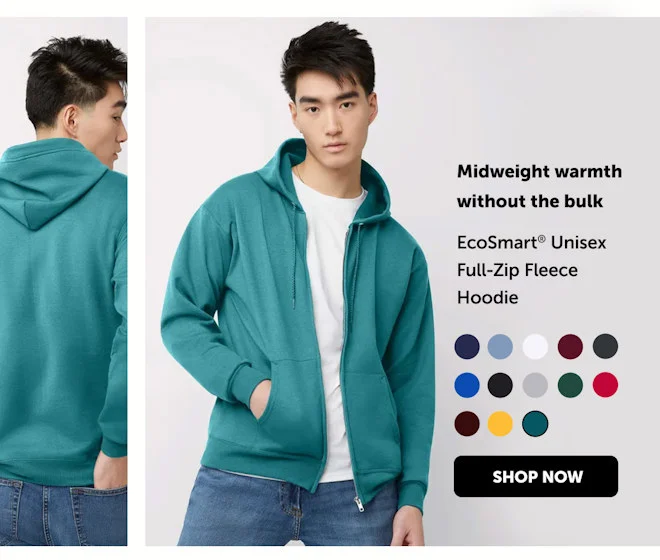 EcoSmart Unisex Full-Zip Fleece Hoodie