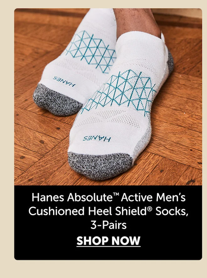 Hanes Absolute Active Men’s Cushioned Heel Shield Socks, 3-Pairs