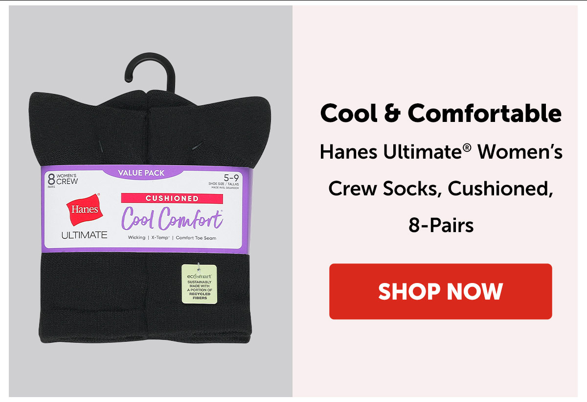 Hanes Ultimate Women’s Crew Socks, Cushioned, 8-Pairs