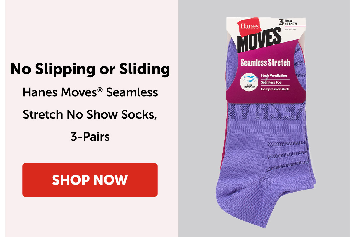 Hanes Moves Seamless Stretch No Show Socks, 3-Pairs