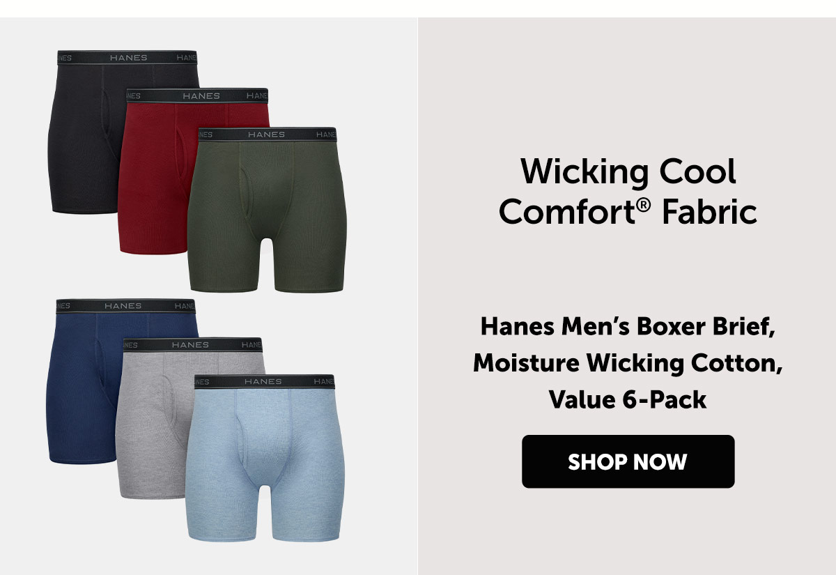 Hanes Men’s Boxer Brief, Moisture Wicking Cotton, Value 6-Pack