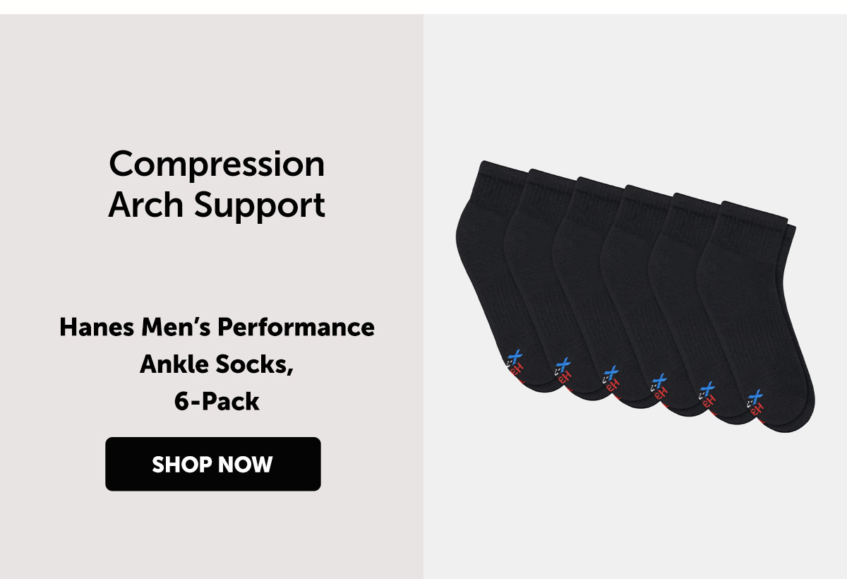Hanes Men’s Performance Ankle Socks, 6-Pack