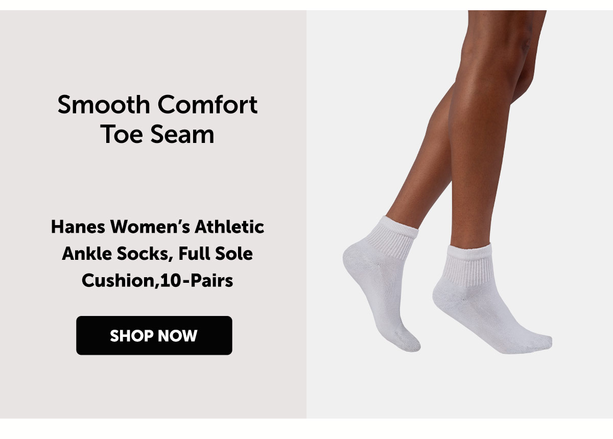Hanes Women’s Athletic Ankle Socks, Full Sole Cushion,10-Pairs