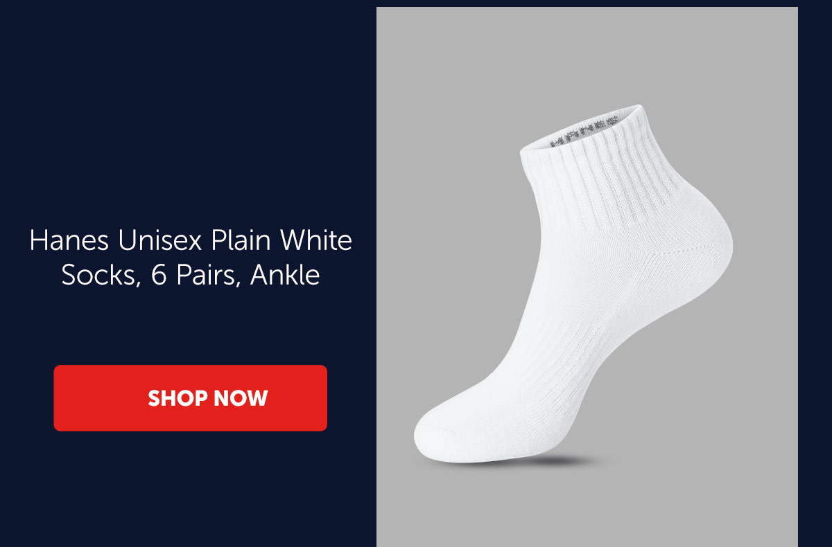 Hanes Unisex Plain White Socks, 6 Pairs, Ankle