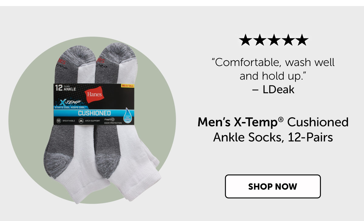 Men’s X-Temp Cushioned Ankle Socks, 12-Pairs