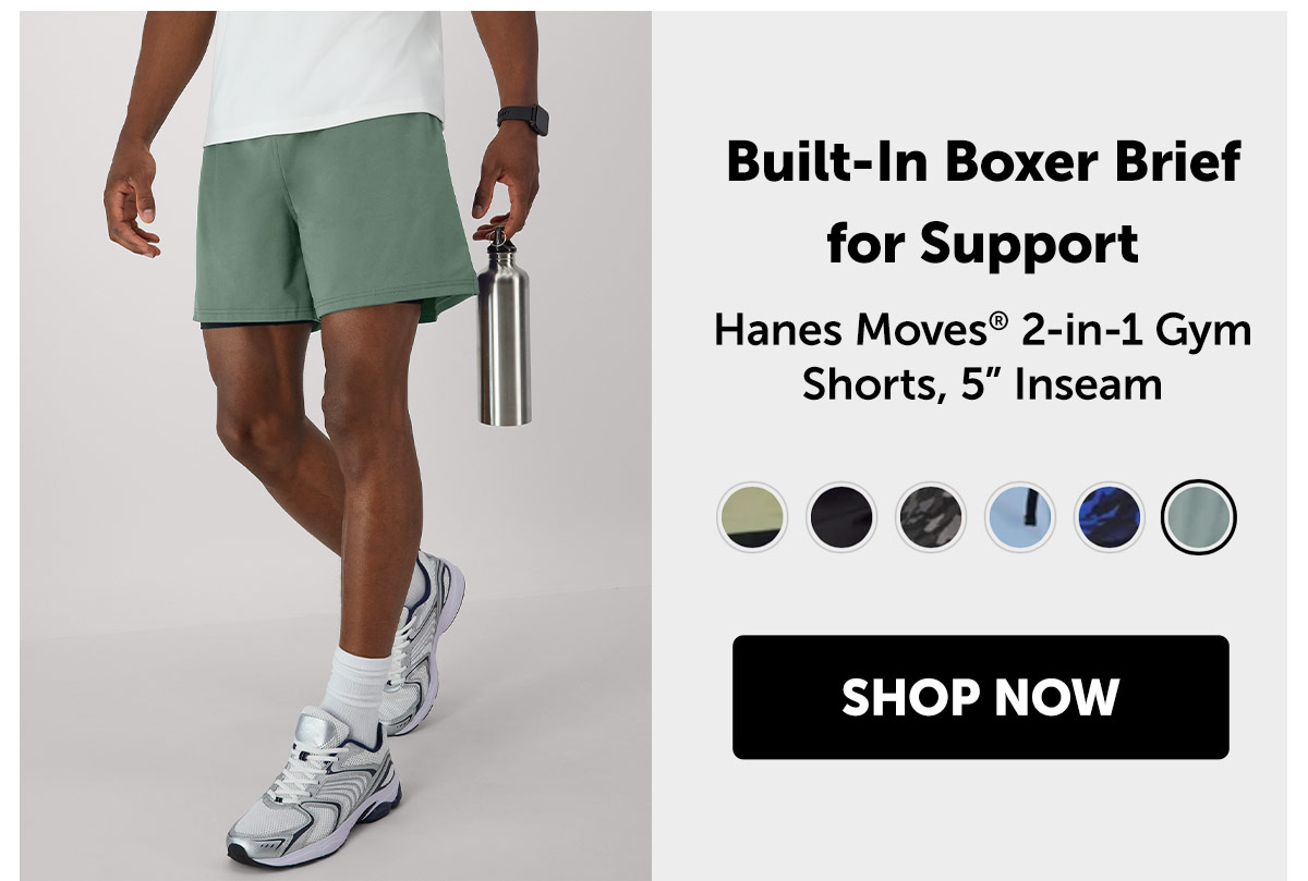 Hanes Moves 2-in-1 Gym Shorts, 5” Inseam