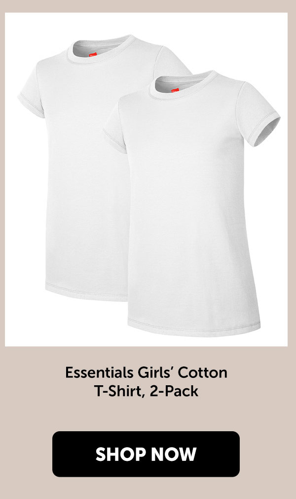 Essentials Girls’ Cotton T-Shirt, 2-Pack