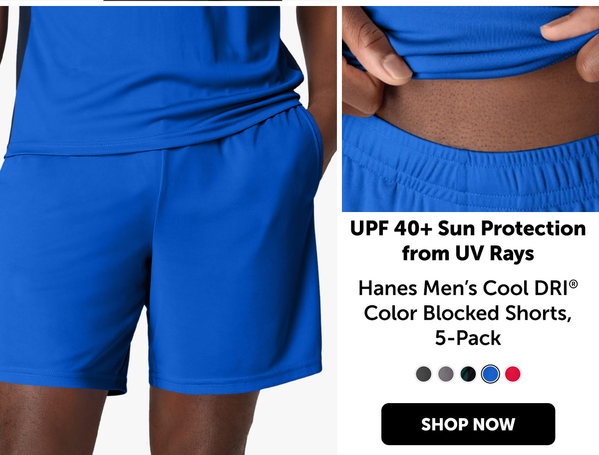 Hanes Men’s Cool DRI Color Blocked Shorts, 5-Pack