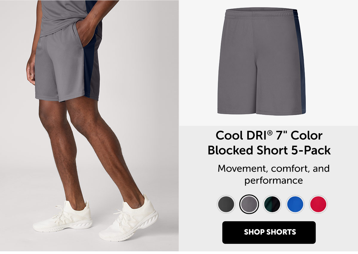 Hanes Men's Shorts, Cool DRI® 7" Color Blocked Short