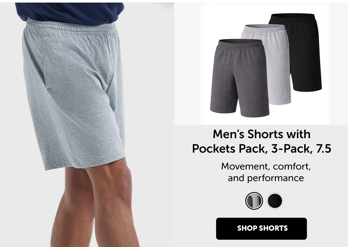 Hanes Essentials Men’s Shorts with Pockets Pack, 3-Pack